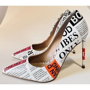 Steve Madden Newspaper "Boss Girl" Pointy Heels W US Size 6.5 VALA Newsprint